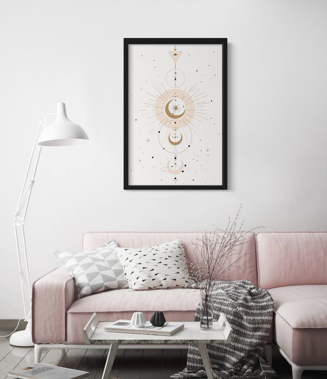 Boho Celestial Sun and Moon Gold Stars Spiritual Boho Chic Poster - Image 2