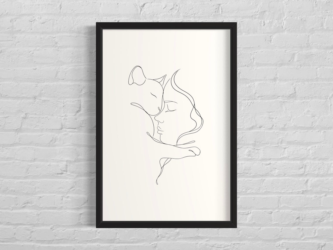 Woman and Cat Continuous One Line Drawing Minimalist Art Poster - Image 2