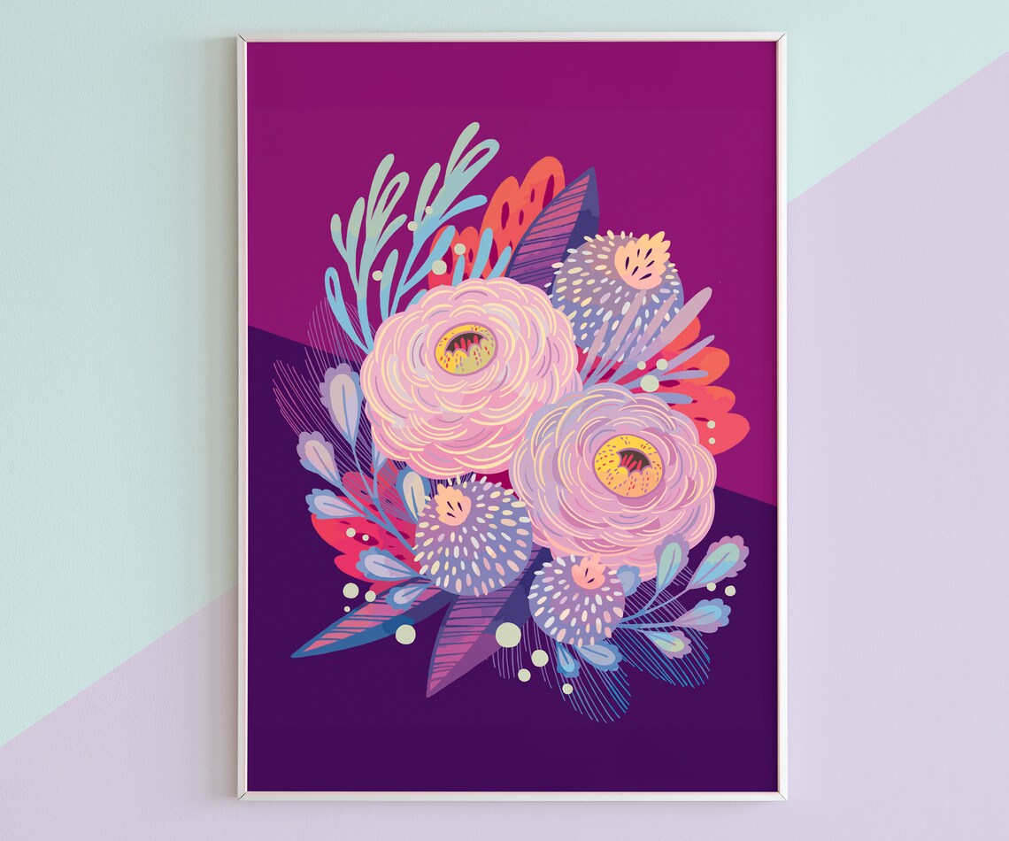 Colorful Flower Art Purple Bright Floral Print