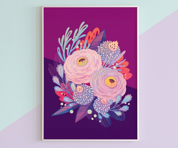 Colorful Flower Art Purple Bright Floral Print