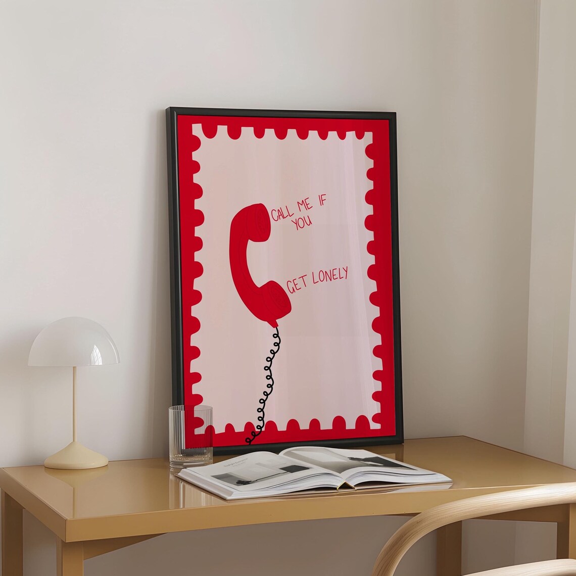 Call Me If You Get Lonely Red Vintage Telephone Retro Girly Poster