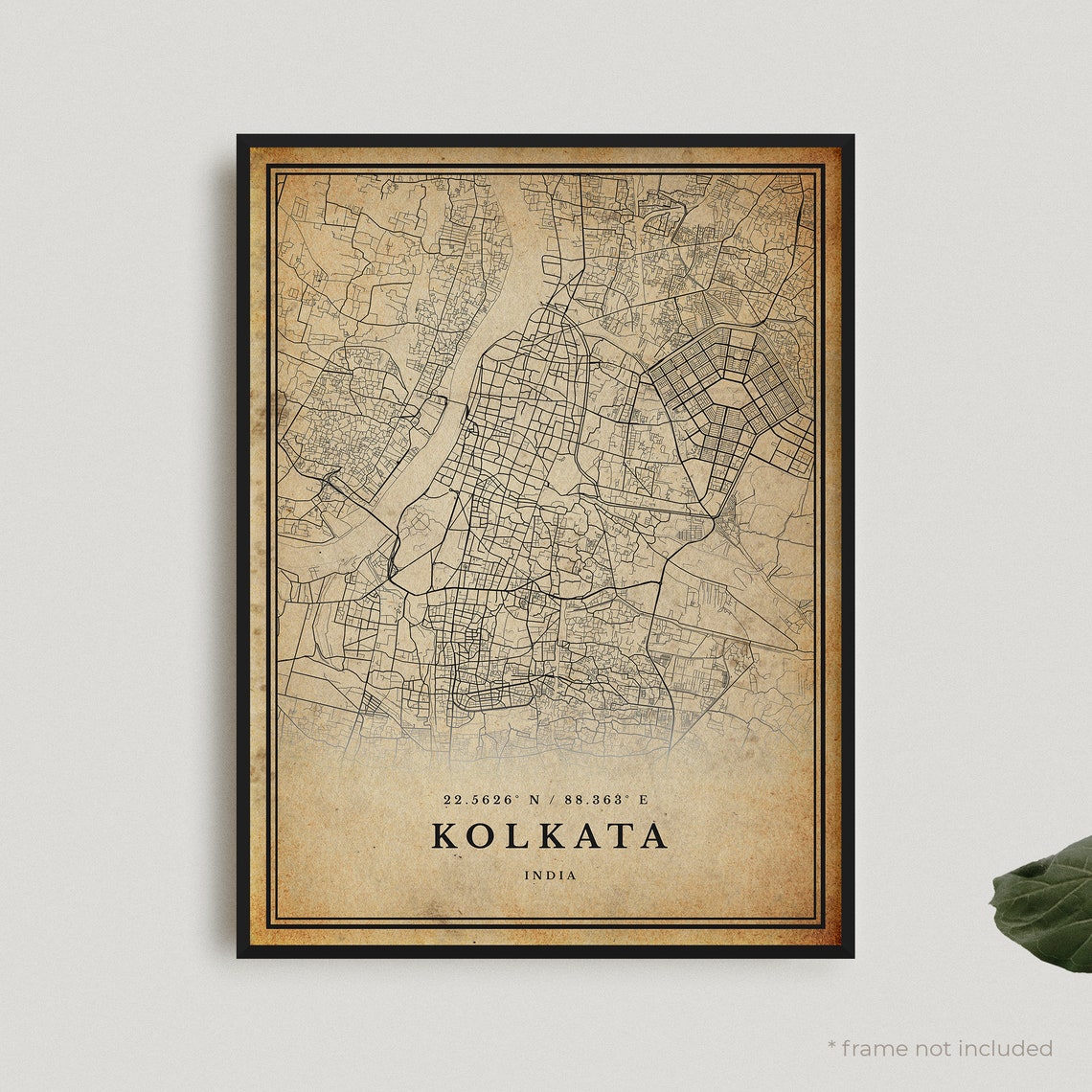 Kolkata Vintage City Map Poster Antique Style India Travel Wall Decor