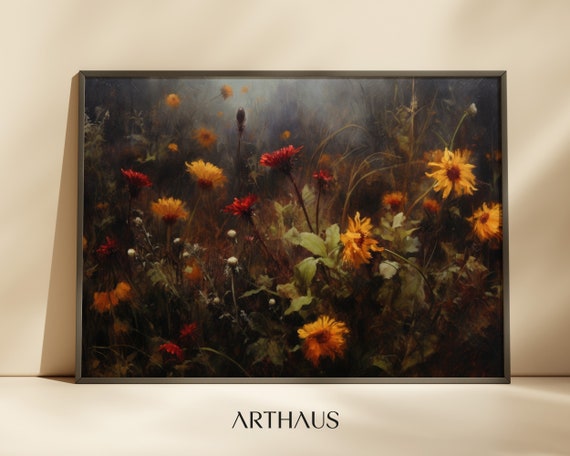 Dark Flower Painting Art Moody Floral Wall Art Dark Academia Print Gothic Flower Painting Victorian Wall Art Instant