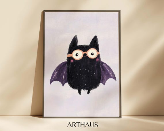 Trendy Bat Nursery Wall Art Kids Room Decor Cute Bat Boho Toddler Kids Room Decor Cute Animal Print Playful Childrens Decor