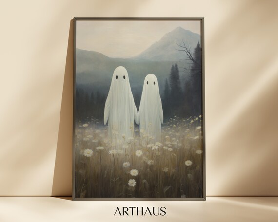 Halloween Ghosts Art Print Halloween Art Print Halloween Decor Cute Ghosts In Field Spooky Vintage Halloween