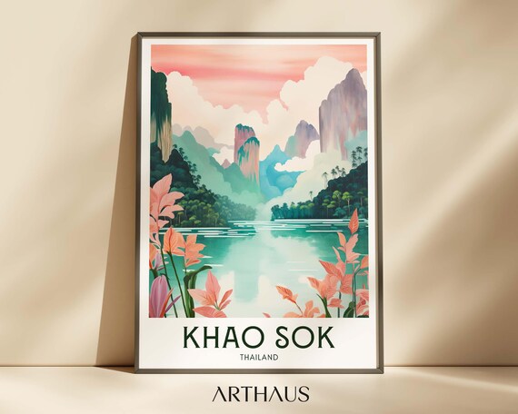 Khao Sok Thailand Karst Peaks Emerald Lake Rainforest Travel Poster