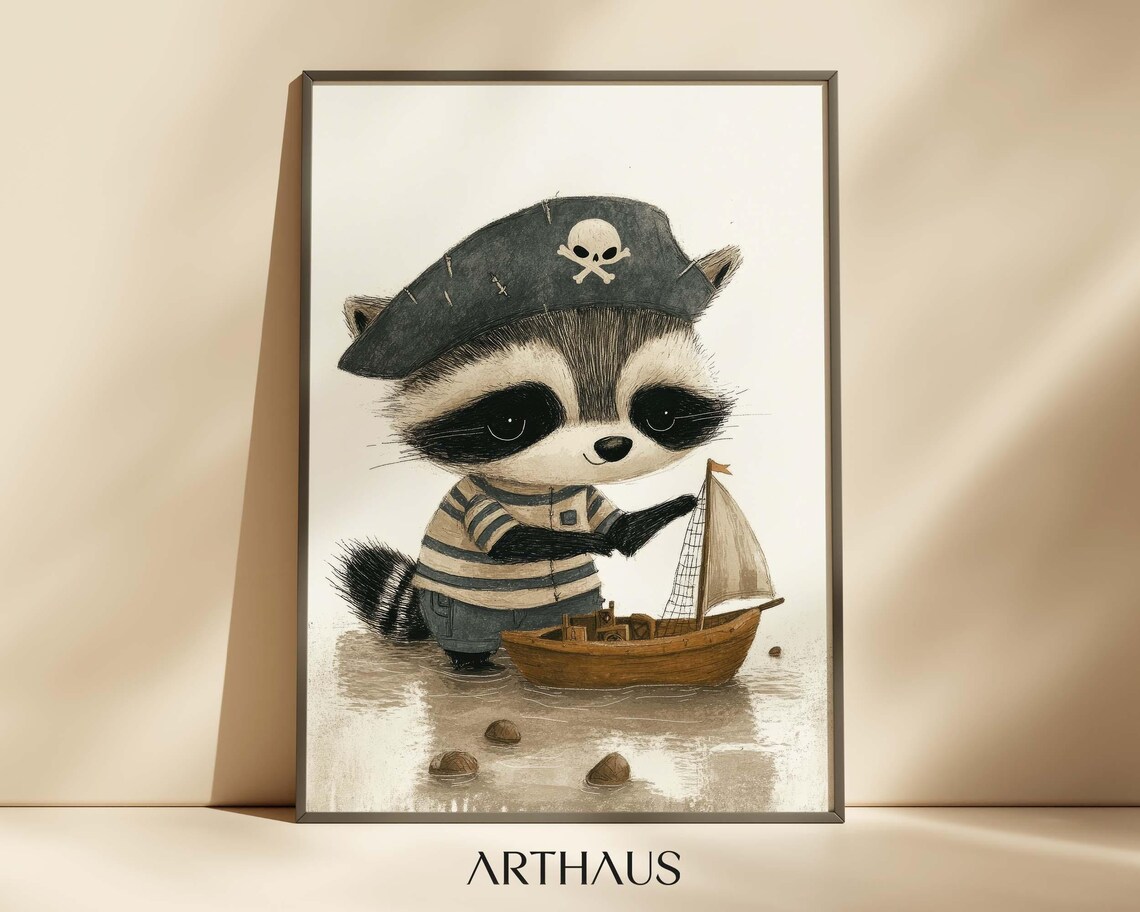 Nursery Raccoon Wall Art Kids Room Decor Cute Raccoon Boho Toddler Kids Room Decor Woodland Animal Print Playful Childrens Decor