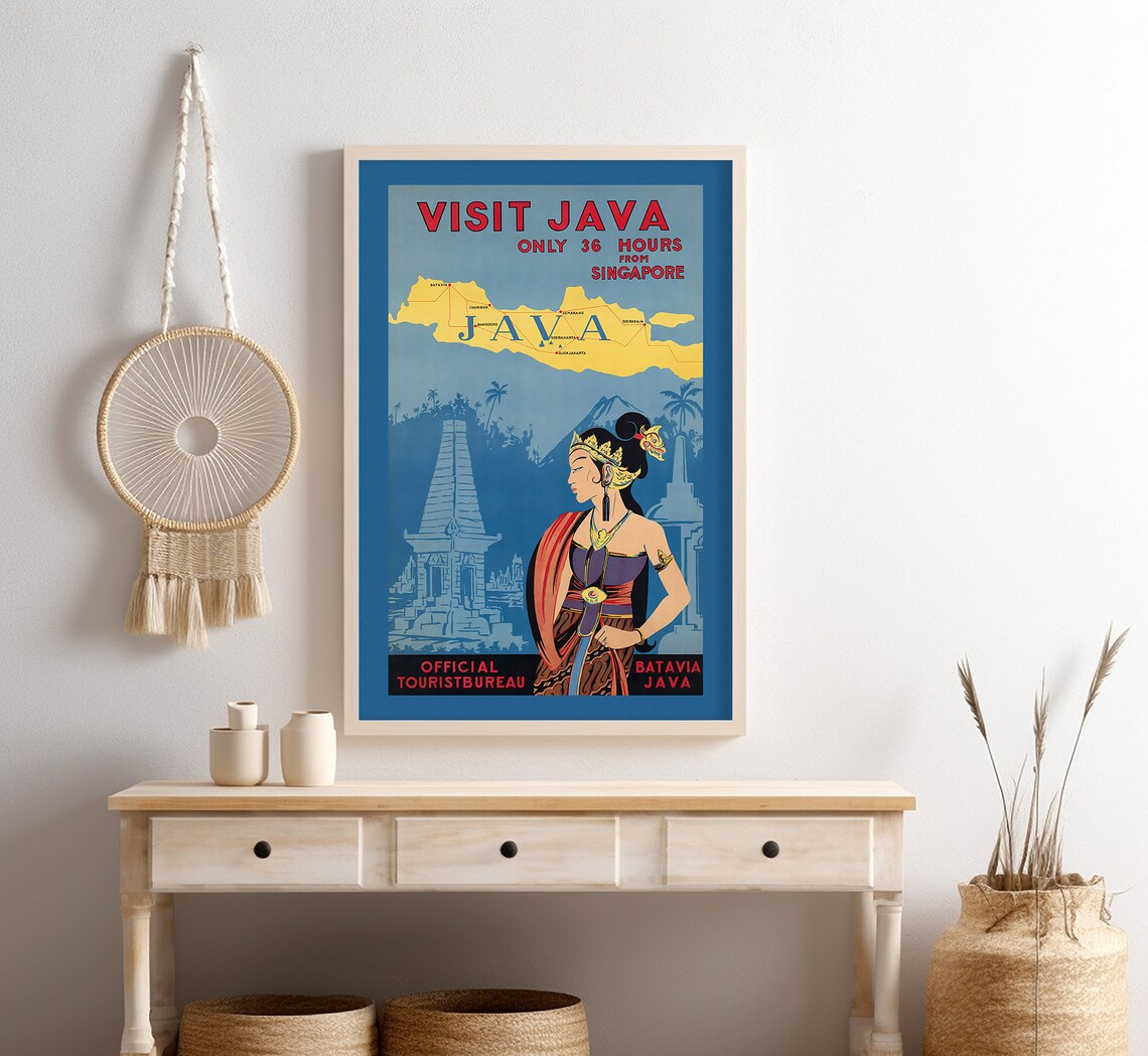 Visit Java Map Island Singapore Tourist Bureau Vintage Travel Poster - Image 4