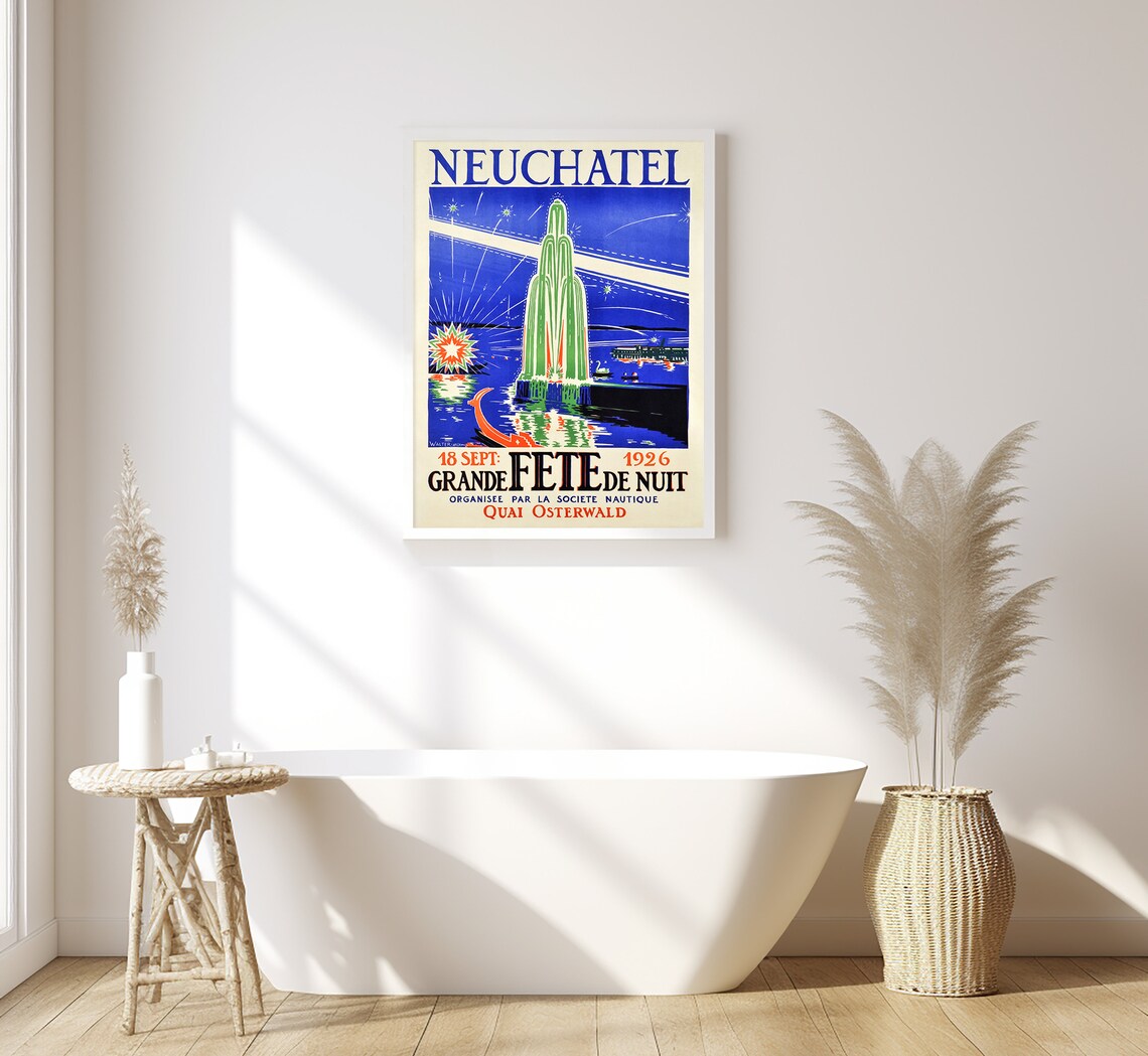 Neuchatel Switzerland Vintage Art Deco Travel Poster - Image 3