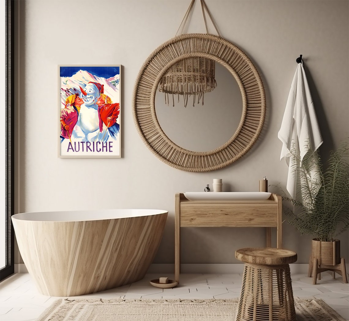 Autriche Austria Snowman Ski Children Alpine Winter Vintage Poster - Image 3