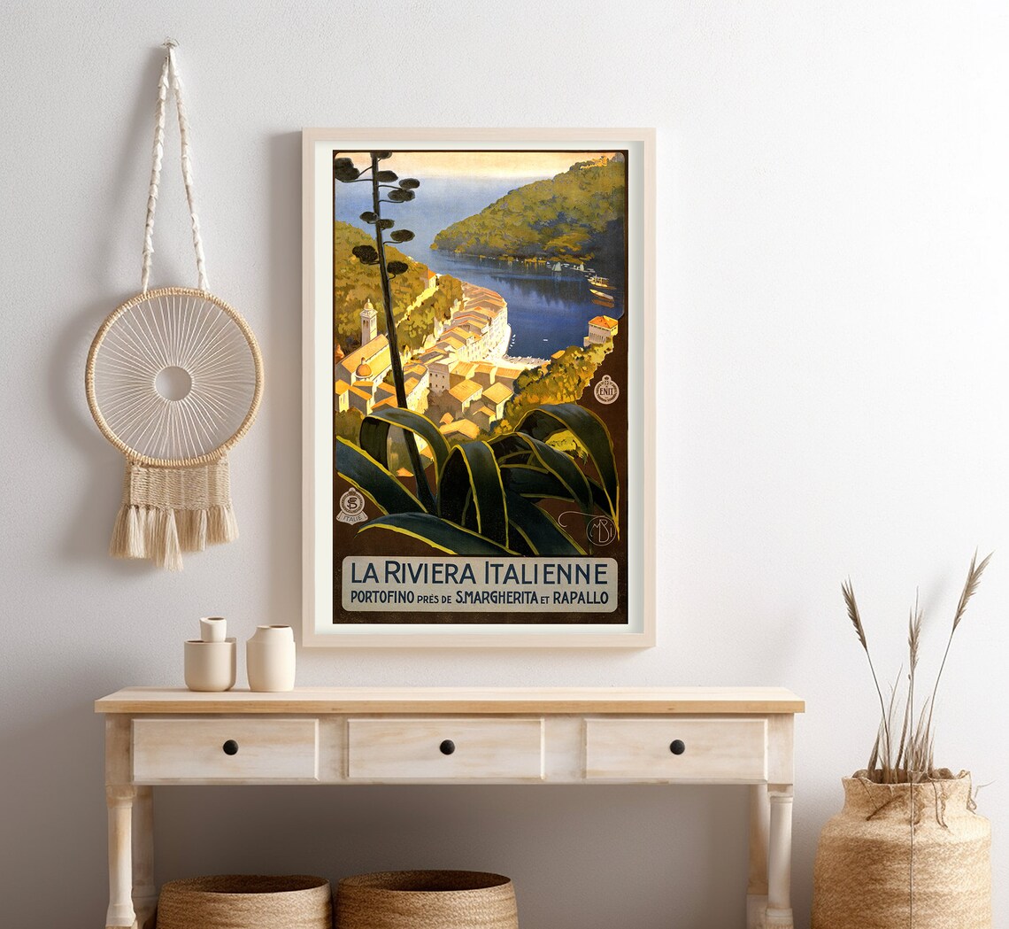 Portofino Italian Riviera Bay Hillside Overlook Vintage Travel Poster - Image 4