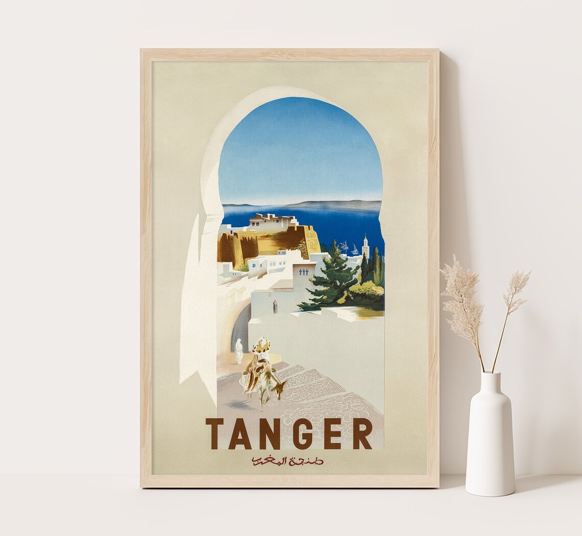 Tanger Morocco Moorish Arch Whitewashed Medina Sea View Vintage Poster