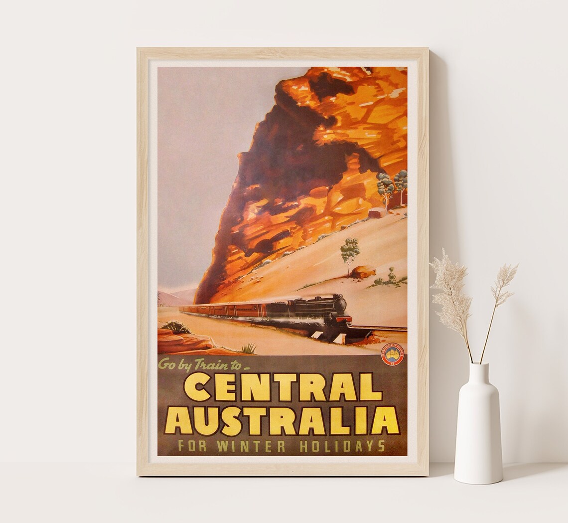 Central Australia Red Rock Gorge Steam Train Vintage Travel Poster