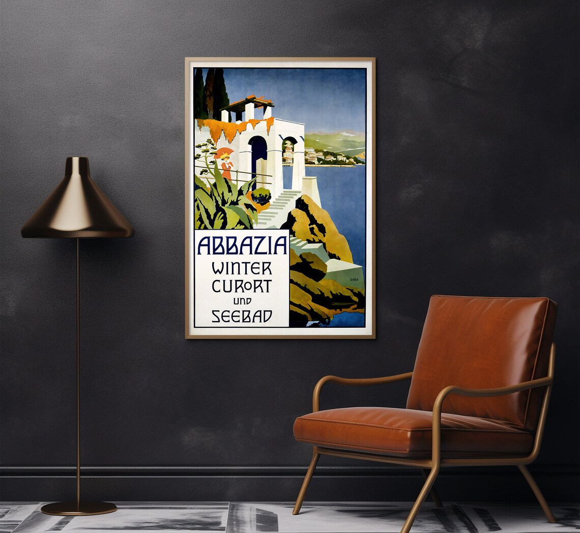 Abbazia Winter Kurort Und Seebad Coastal Grotto Vintage Travel Poster - Image 2