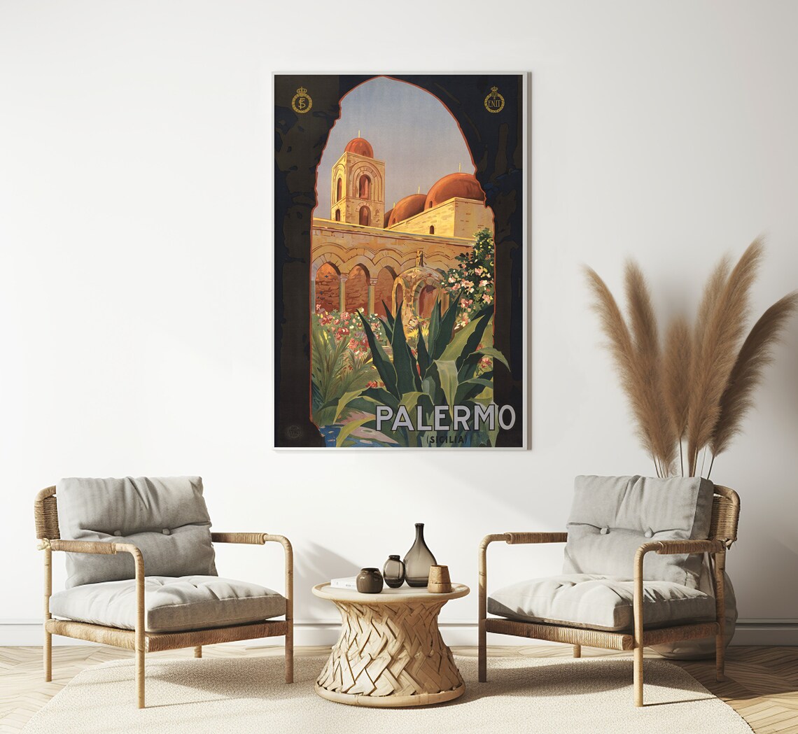 Palermo Sicily Vintage Travel Poster Red Domes Cloister Wall Art Print - Image 3