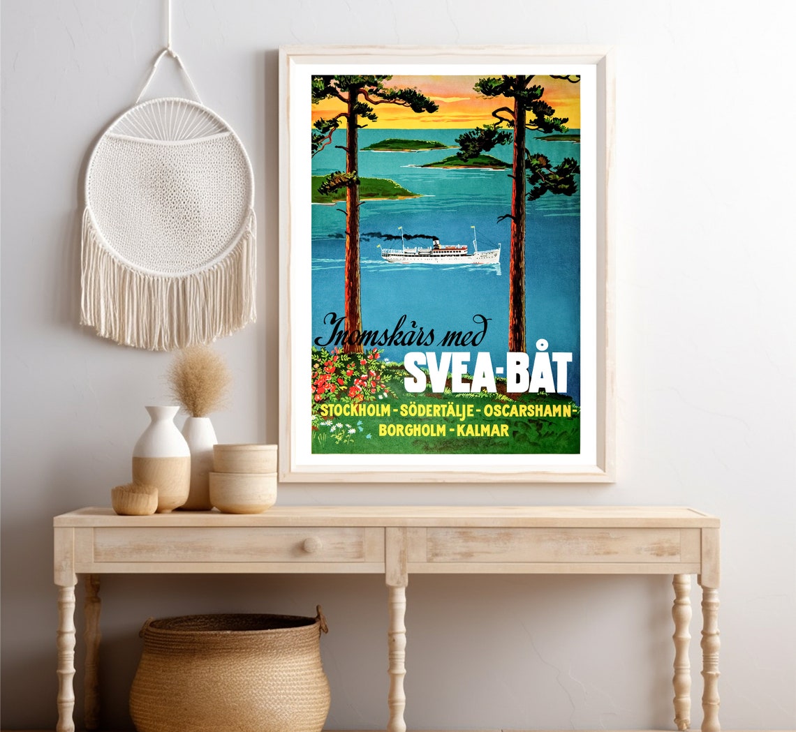 Sweden Stockholm Svea Bat Archipelago Steamboat Sunset Vintage Poster - Image 4