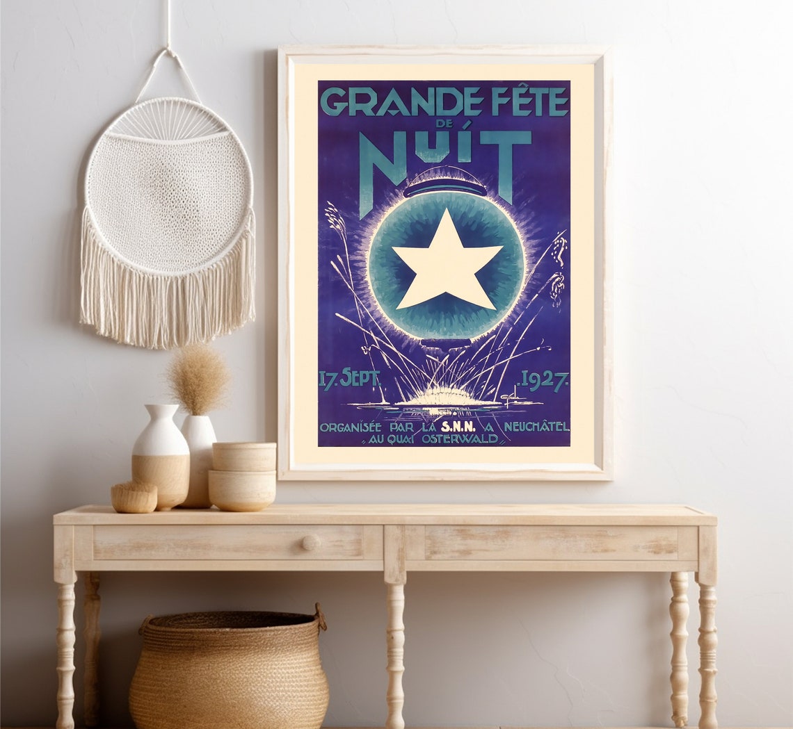 Neuchatel Switzerland Grande Fete De Nuit 1927 Fireworks Star Poster - Image 4