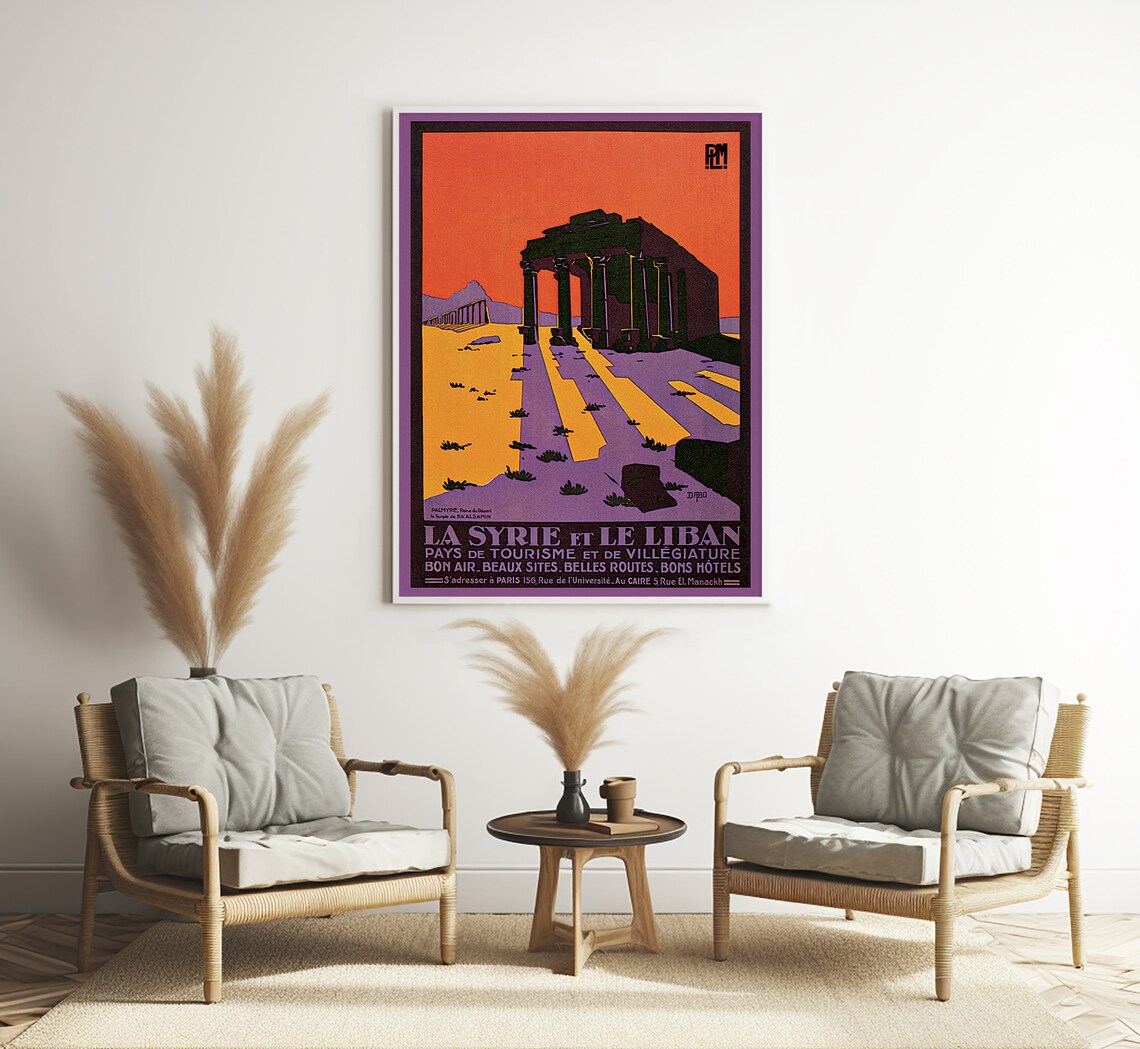 La Syrie Et Le Liban Palmyra Baalshamin Ruins Desert Travel Poster - Image 3