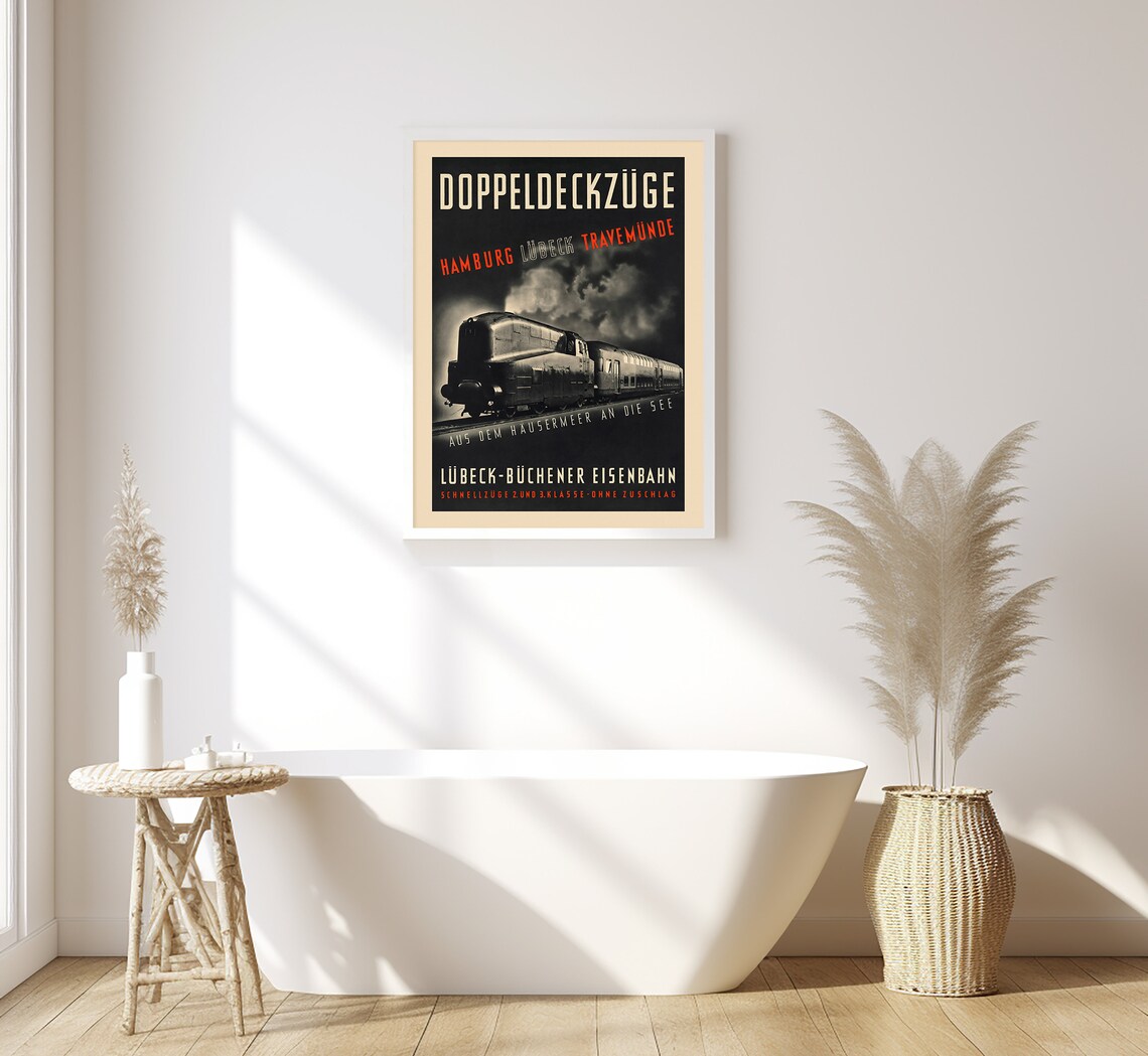 Hamburg Lubeck Travemunde German Steam Train Vintage Railway Poster - Image 2