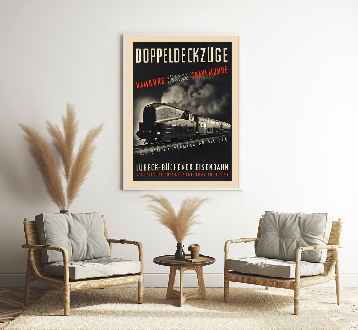 Hamburg Lubeck Travemunde German Steam Train Vintage Railway Poster - Image 3