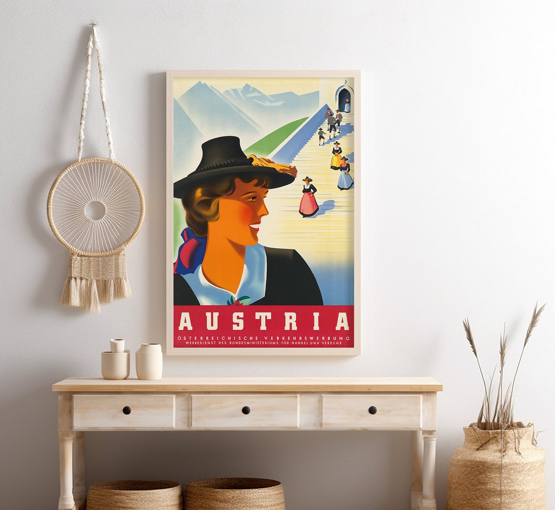 Austria Tyrolean Hat Woman Alpine Church Steps Vintage Tourism Poster - Image 4