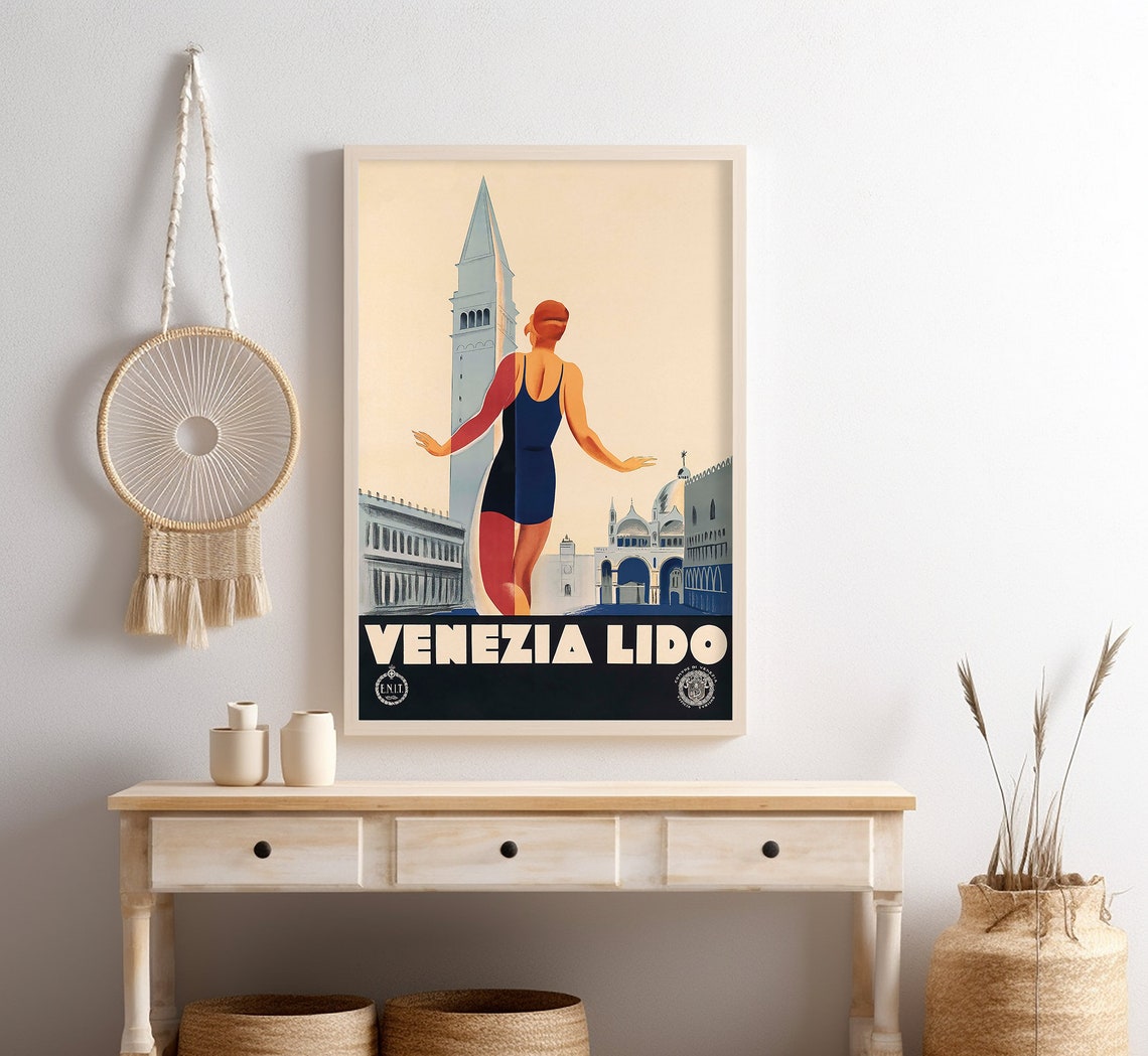 Venezia Lido Swimmer Before St Marks Campanile Vintage Italian Poster - Image 4