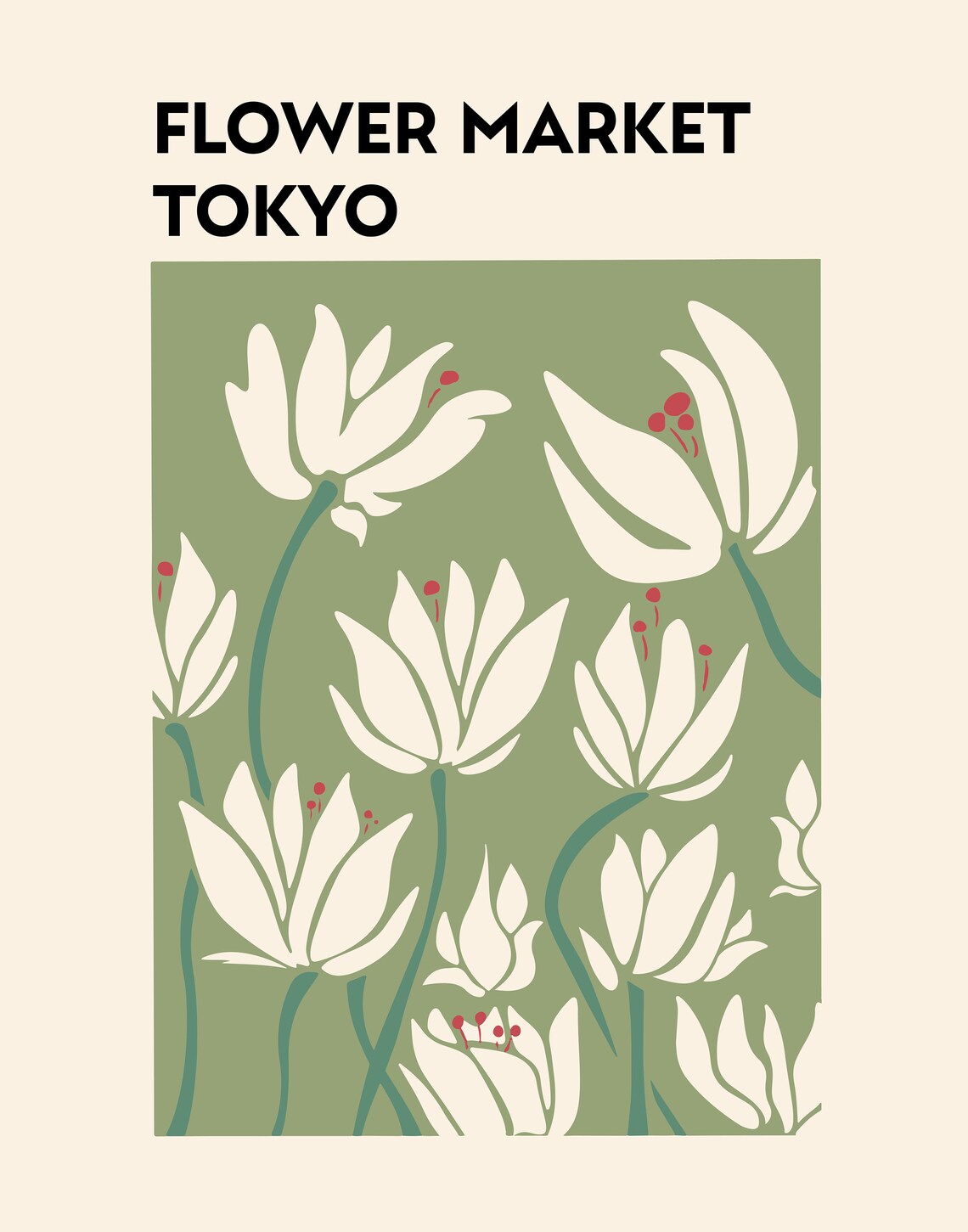Tokyo Flower Market White Tulip Botanical Illustration Print - Image 2