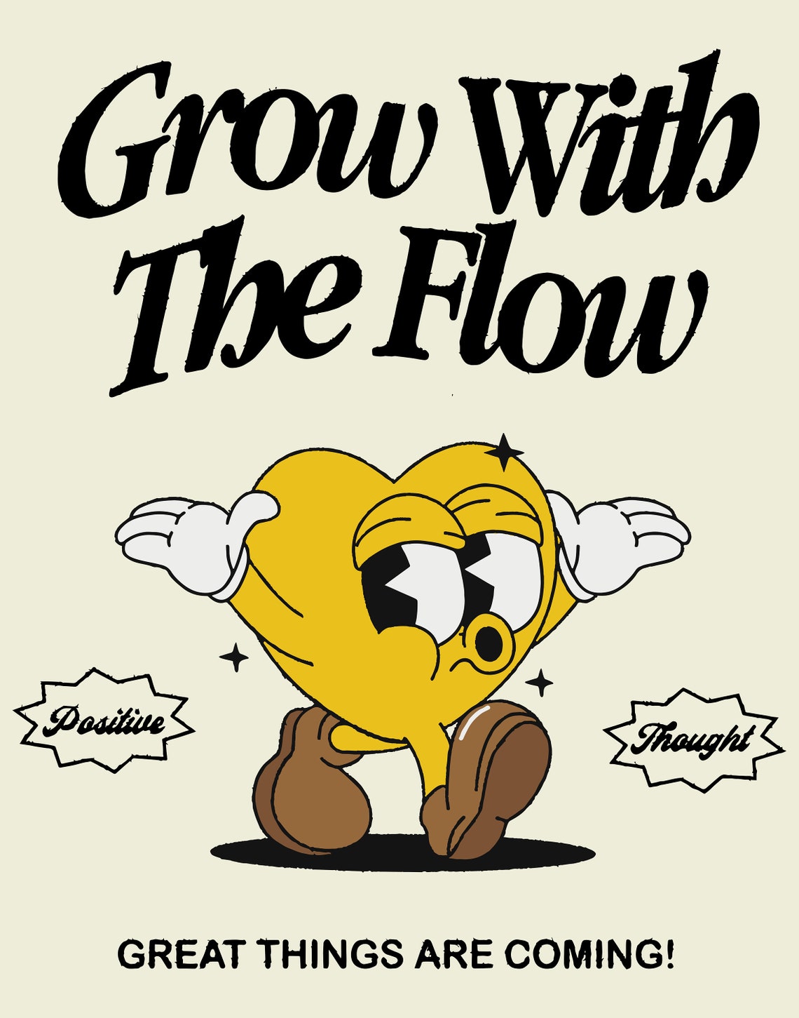 Grow With The Flow Retro Heart Mascot Positivity Poster Great Things - Image 4