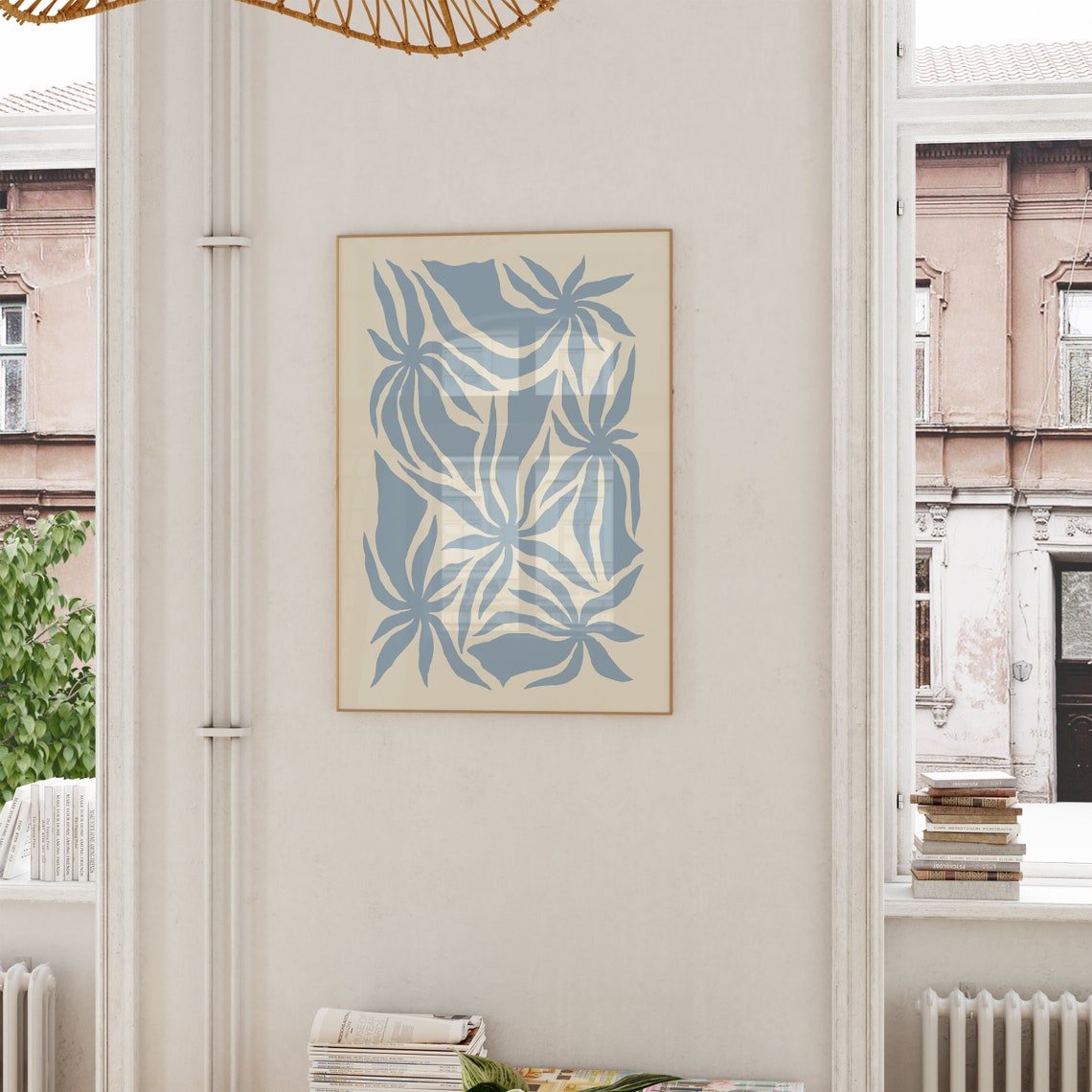 Slate Blue Matisse Style Leaf Cutout All Over Pattern Art Poster - Image 6