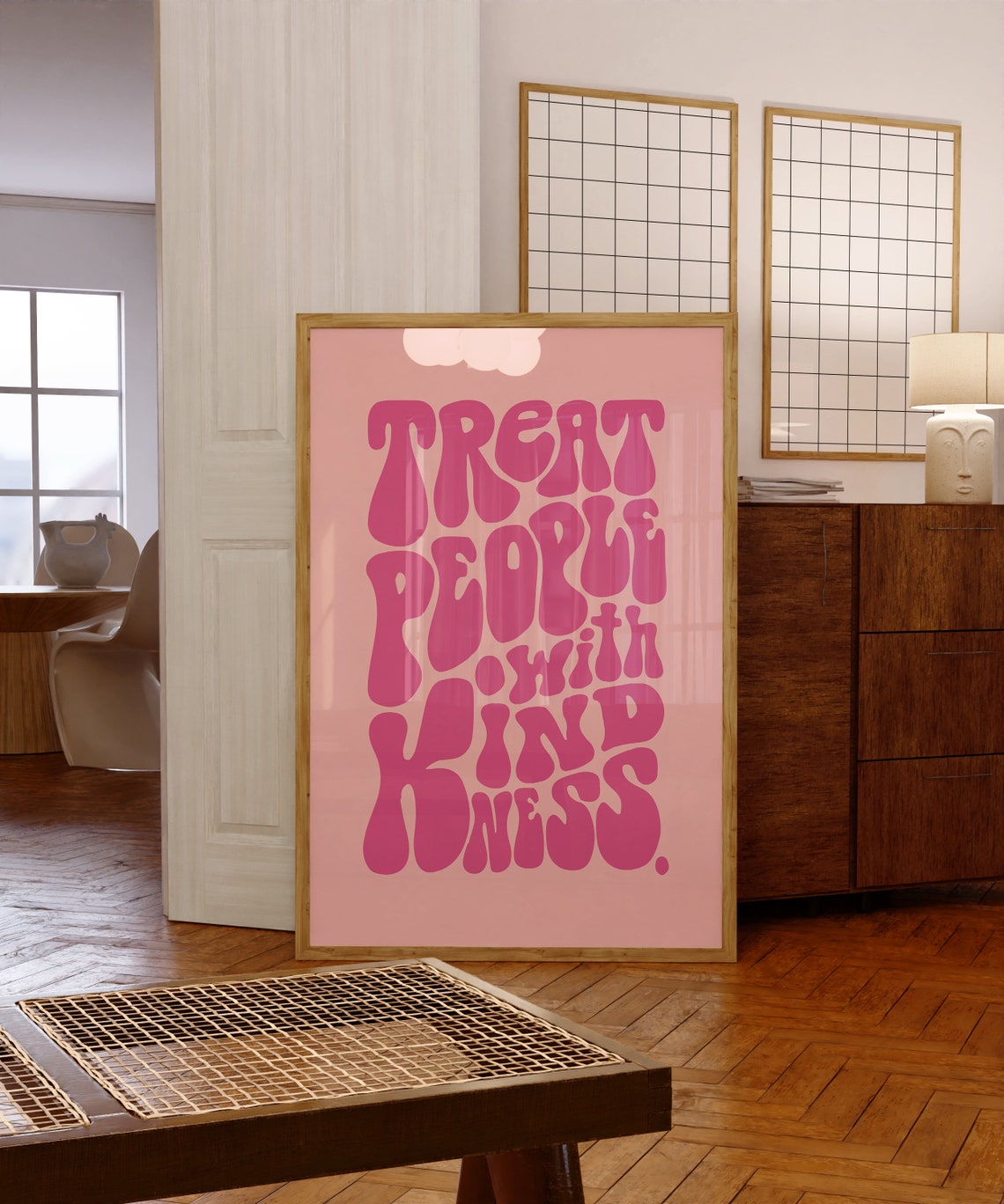 Treat People With Kindness Pink Retro Bubble Letter Quote Poster - Image 5