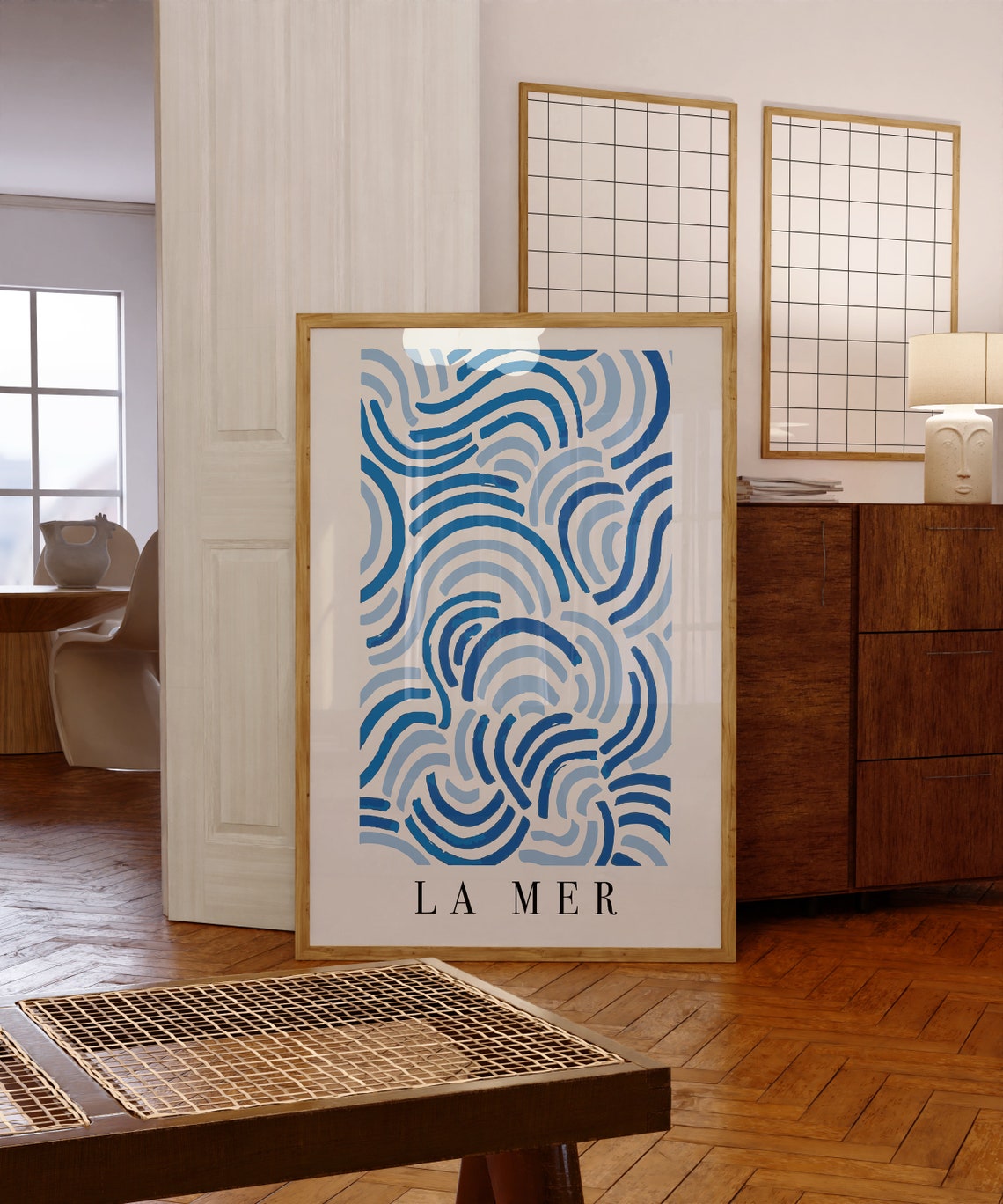 La Mer Blue Wave Arcs Abstract Ocean Coastal Decorative Art Poster - Image 5