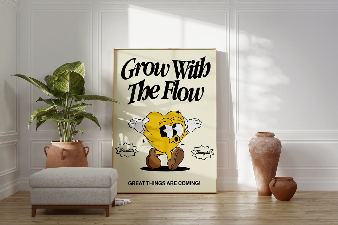 Grow With The Flow Retro Heart Mascot Positivity Poster Great Things - Image 3