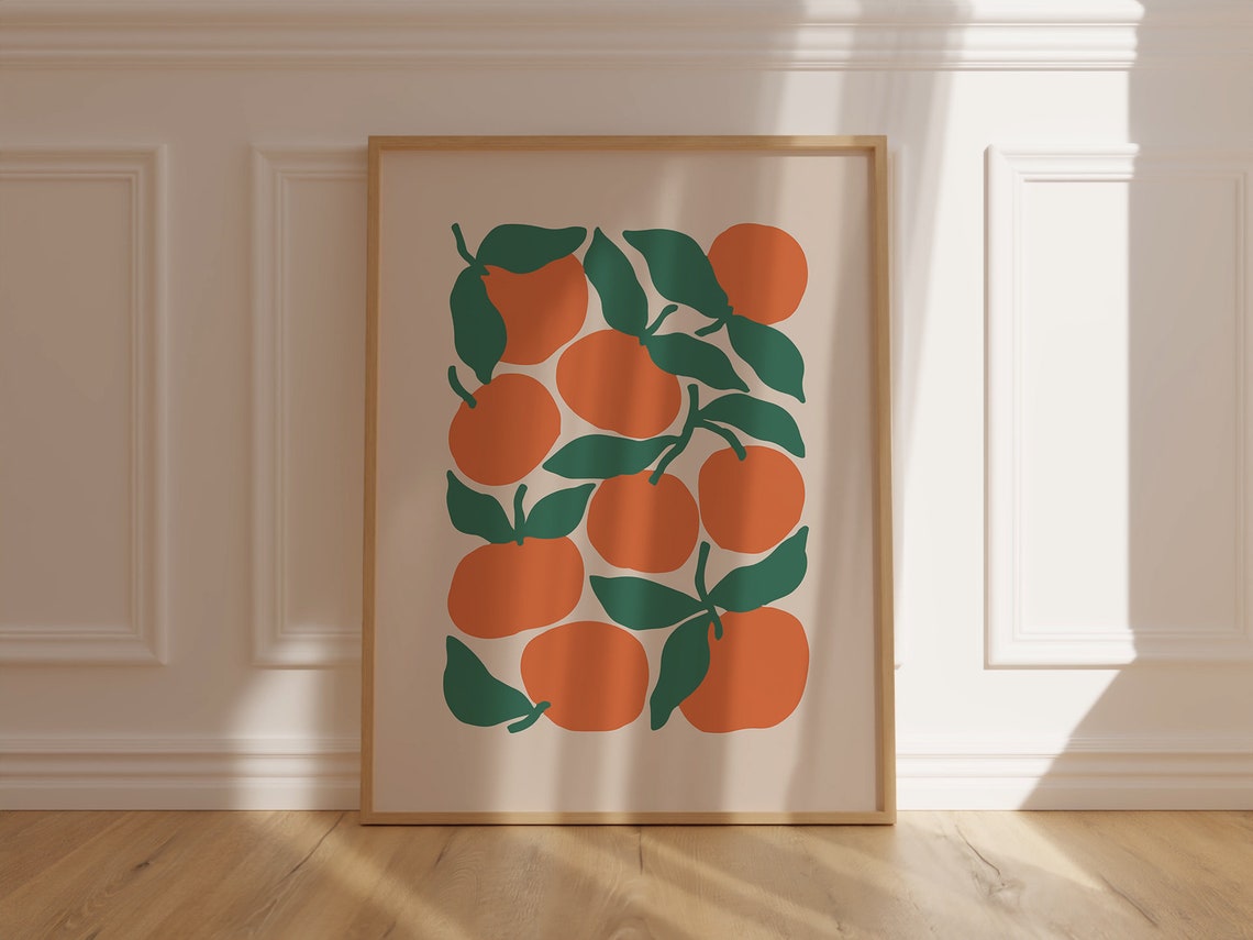 Bright Orange Fruit Branch Minimalist Botanical Kitchen Poster