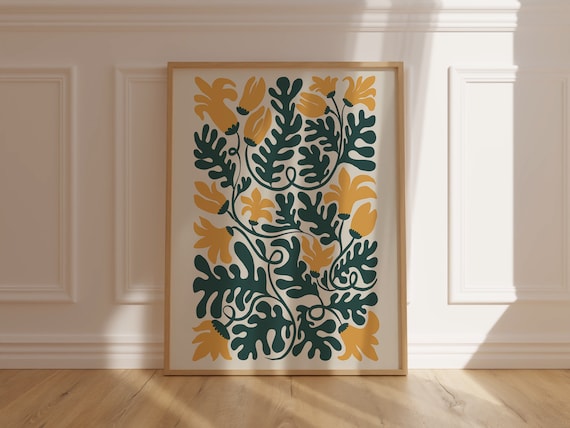 Mustard Yellow Blossom Dark Green Leaf Bold Botanical Art Poster