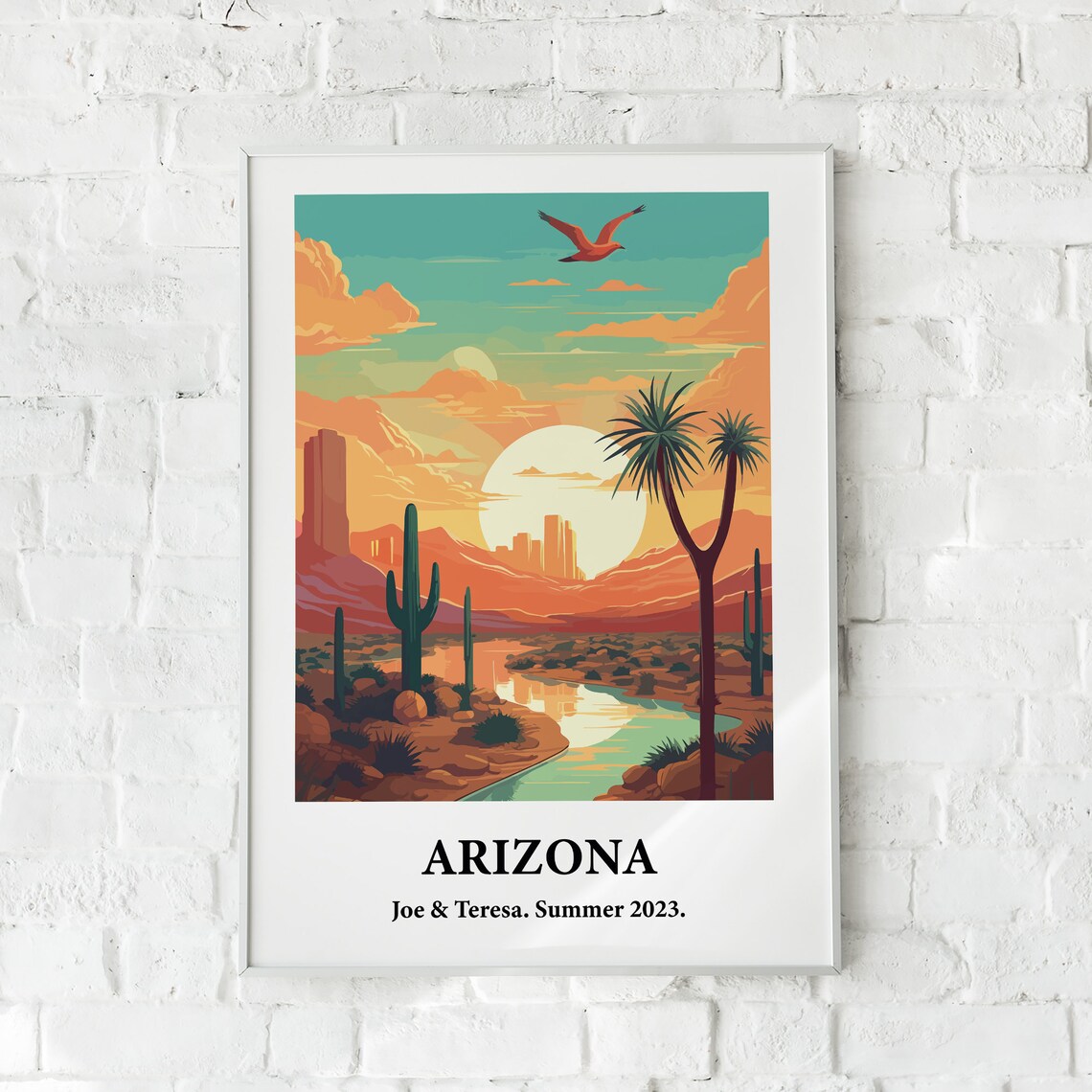 Arizona Desert Sunset Saguaro Cactus Personalized Travel Poster