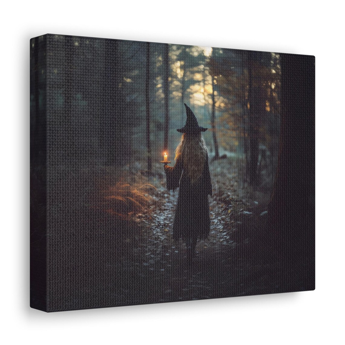 Witch with a Candle Walking into a Dark Autumn Forest Gothic Halloween Poster - Image 3