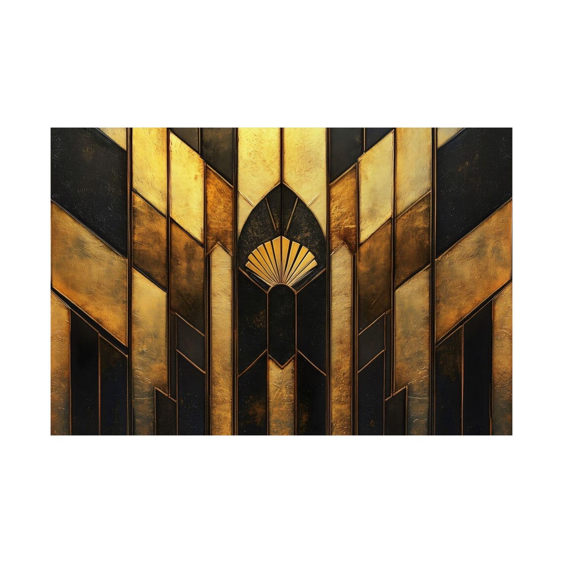 Art Deco Gold Fan Black Towers Square 1920s Architectural Art Print - Image 3