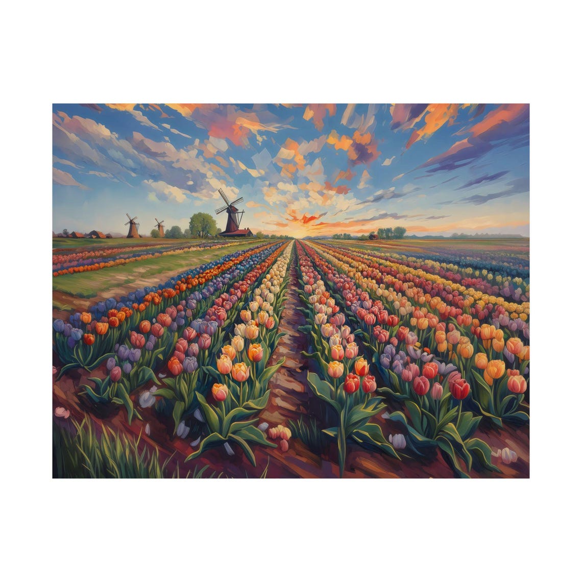 Dutch Tulip Field Windmills Sunset Colorful Holland Bloom Poster - Image 3