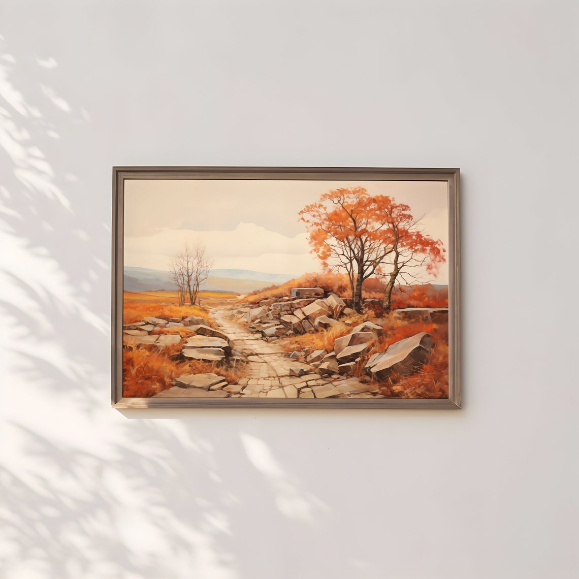 Rocky Stone Path Autumn Countryside Orange Trees Vintage Poster - Image 3