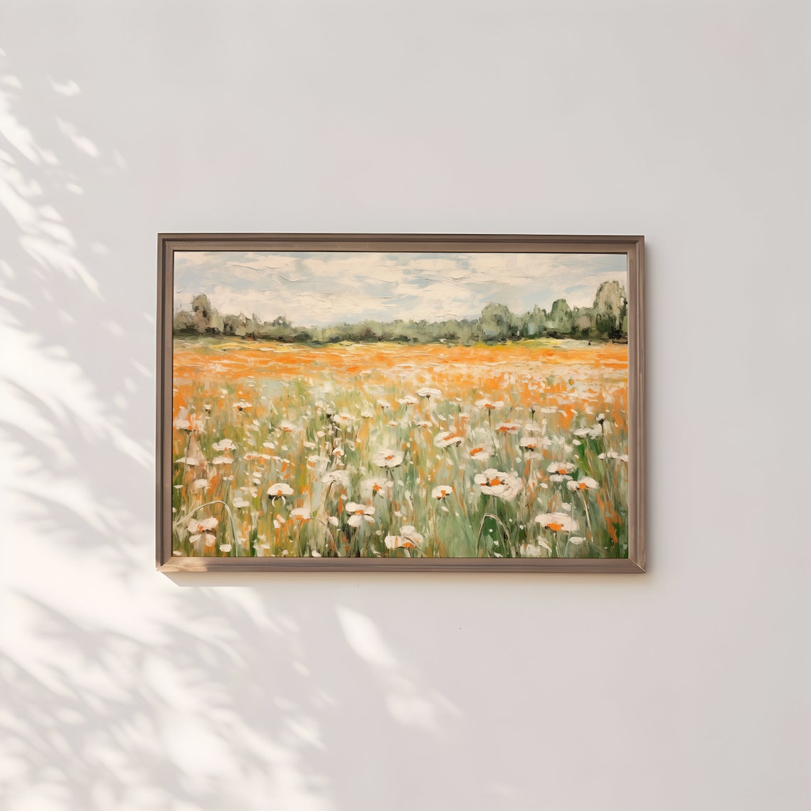 Orange Poppy and White Daisy Wildflower Field Spring Landscape Print - Image 2