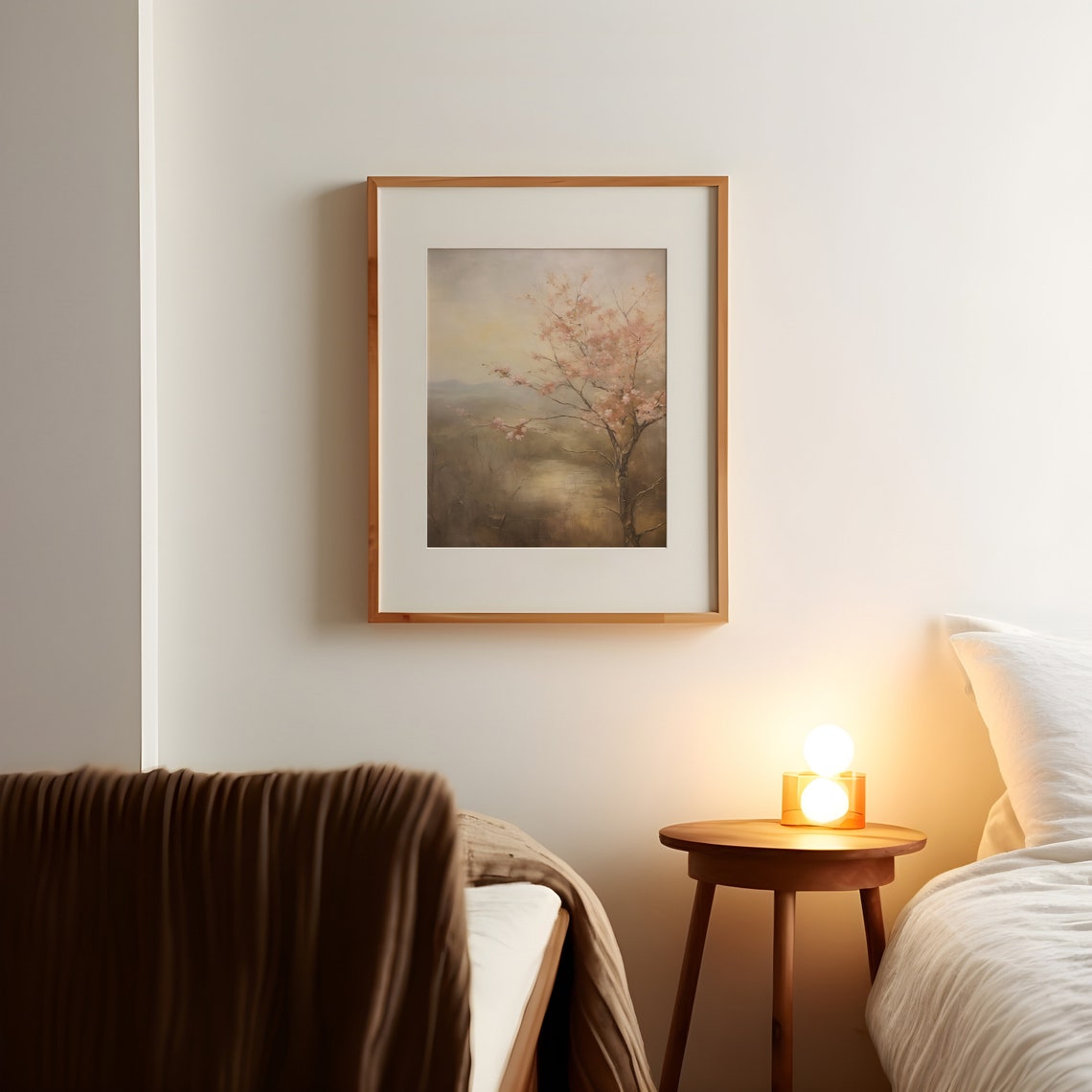 Soft Pink Blossom Tree Over Misty Valley Spring Landscape Poster - Image 2