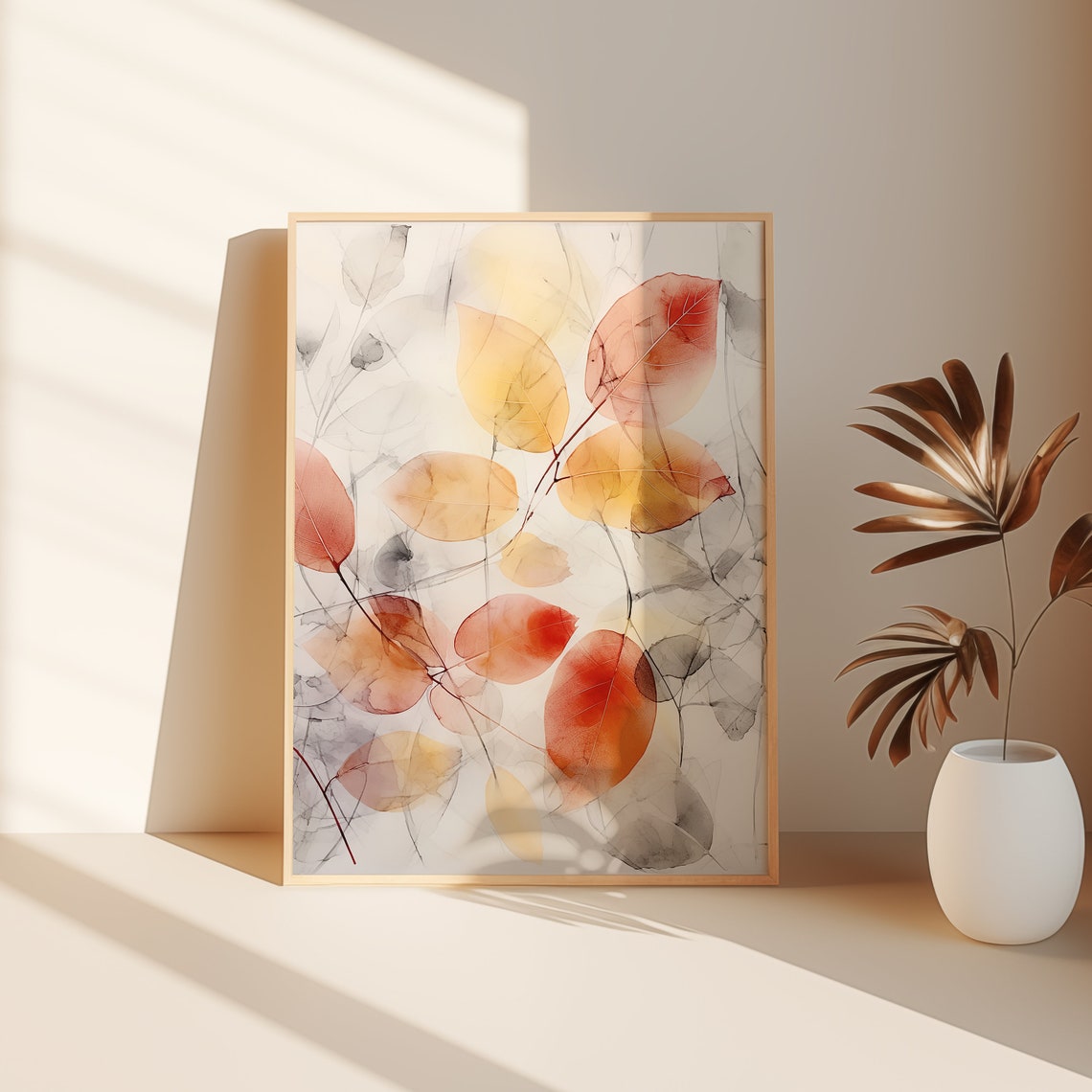 Watercolor Autumn Leaves In Orange Red Yellow Botanical Poster - Image 2