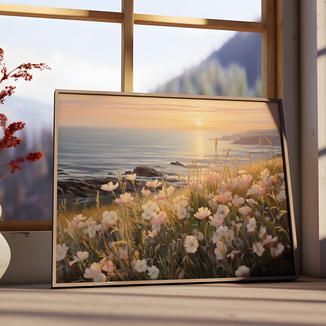Coastal Sunset Wildflower Ocean Golden Hour Summer Meadow Poster - Image 2