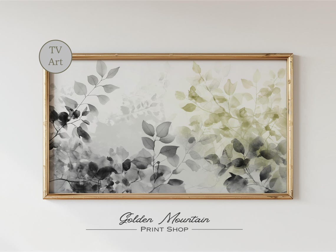 Sage Green Leaf Branch Watercolor Minimalist Frame TV Art Print - Image 2