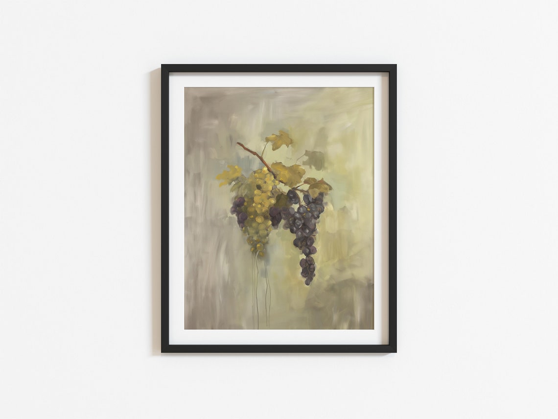 Vintage Grape Cluster Still Life Moody Fruit Kitchen Painting Poster - Image 3