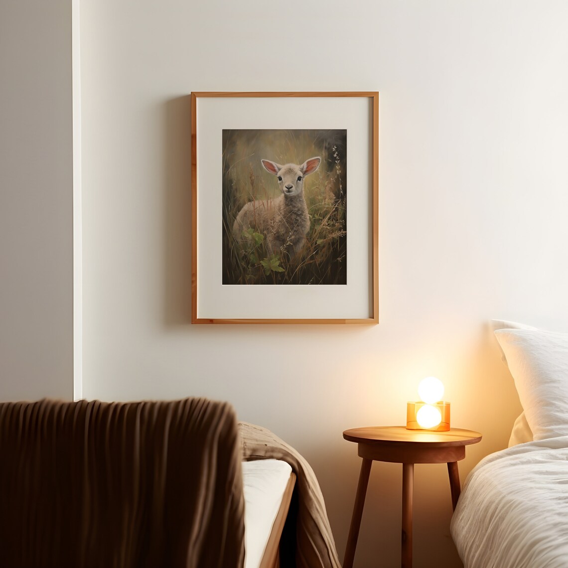 Sweet Baby Lamb in Tall Grass Soft Cottagecore Wildlife Poster - Image 3