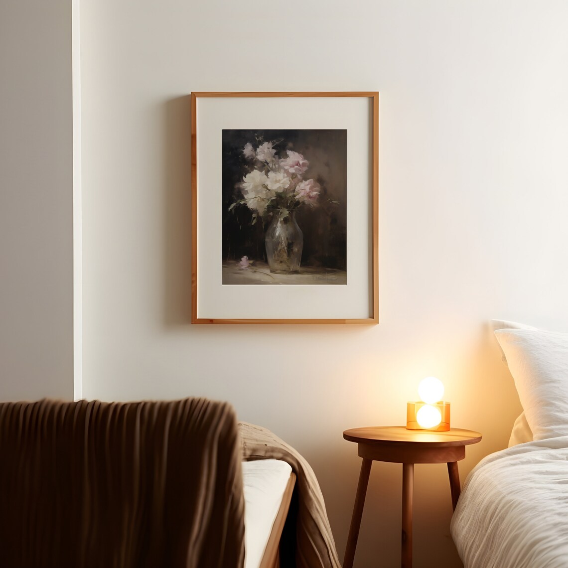 Moody Vintage White Flower Print Dark Floral Oil Painting Antique Art Dark And Moody Art Romantic Floral - Image 3