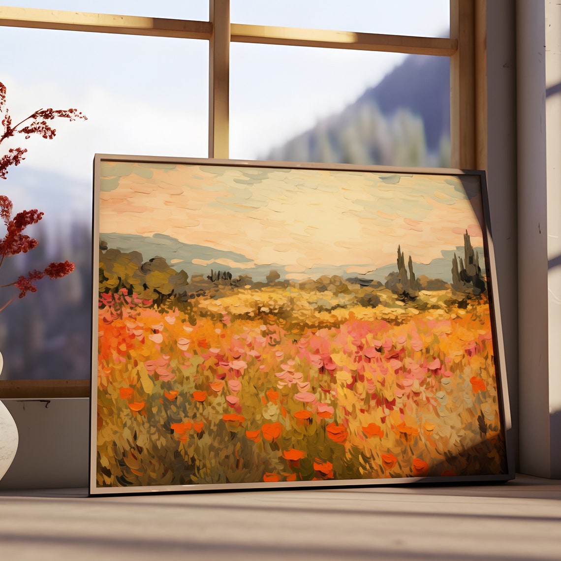Sunset Wildflower Field Orange Poppies Impressionist Meadow Poster - Image 2