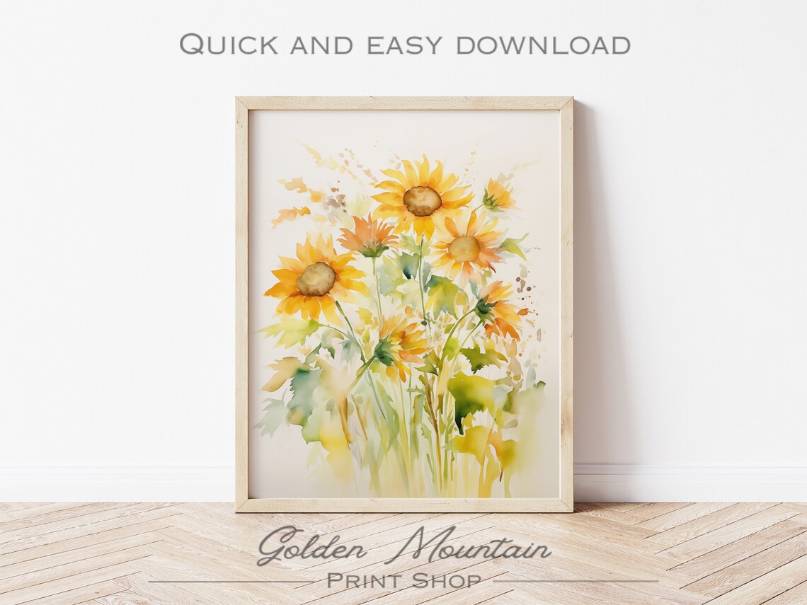 Watercolor Wildflower Sunflower Art Print, Farmhouse - Image 3