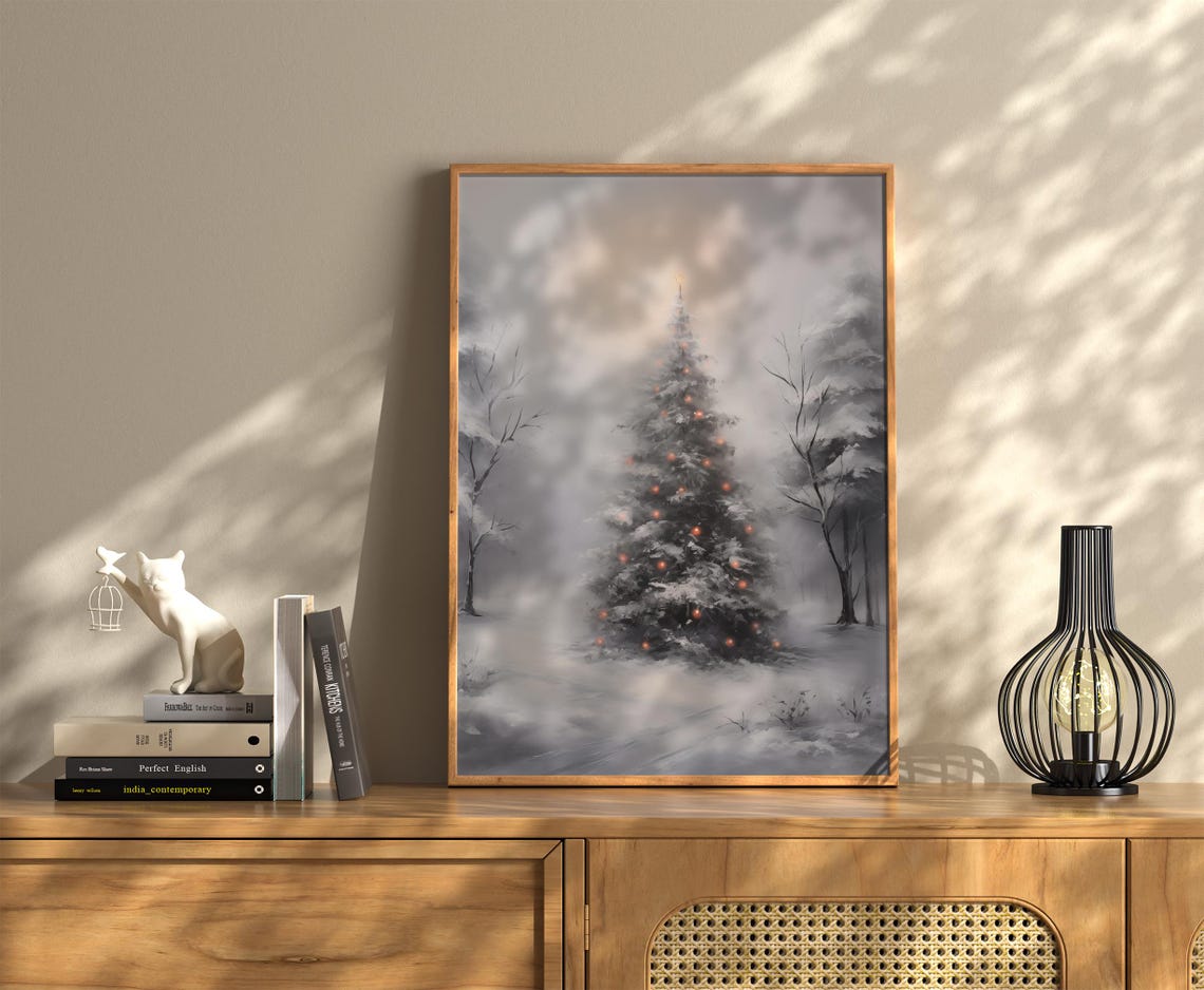 Glowing Christmas Tree Snowy Forest Dawn Winter Holiday Poster - Image 3